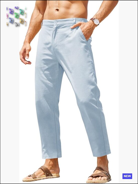 Other - Men's Casual Linen Pants Elastic Waist Lightweight Relaxed Fit Yoga Beach